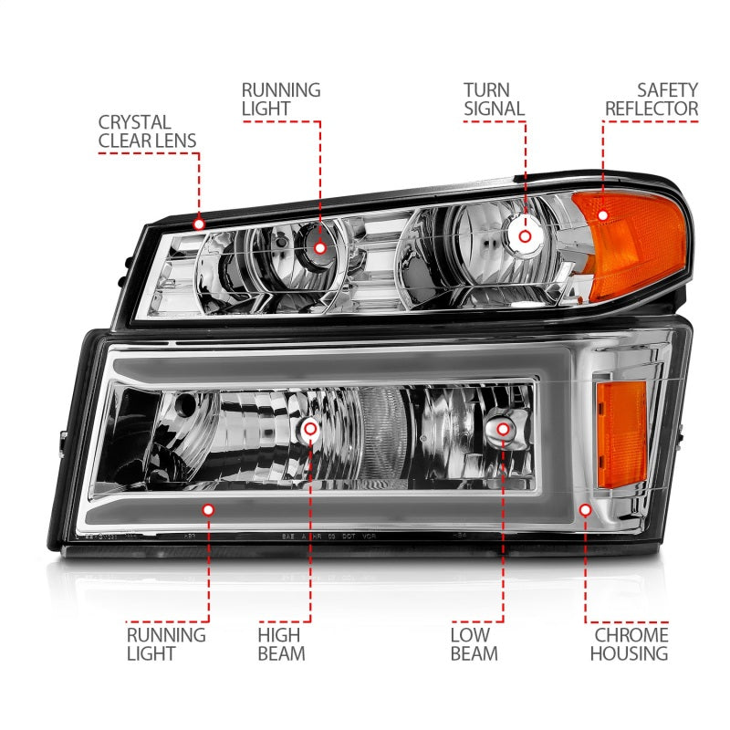 ANZO 04-12 GM Colorado/Canyon/I-Series Crystal Headlights - w/ Light Bar Chrome Housing 4pcs-thumbmail-12