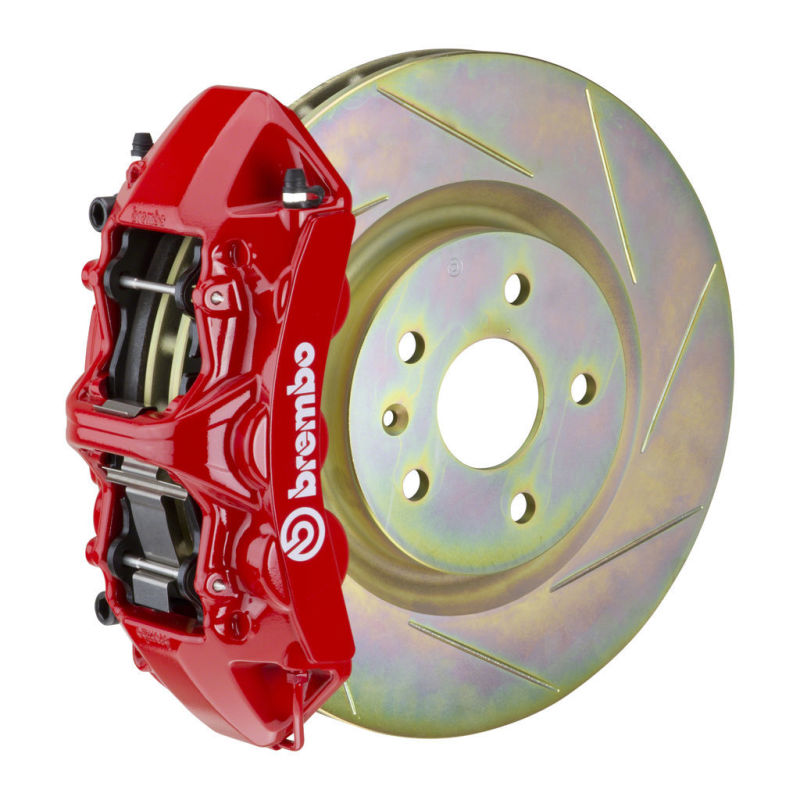 Brembo 05-14 Mustang GT Excl non-ABS Equipped Fr GT BBK 6Pist Cast 355x32 1pc Rtr Slot Type1-Red-thumbmail-1