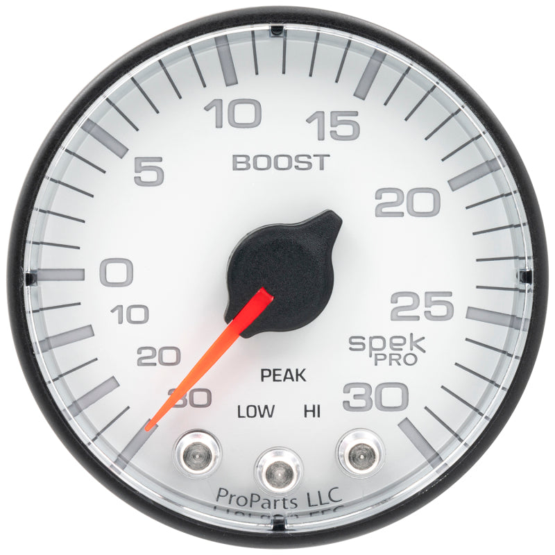 Autometer Spek-Pro Gauge Vac/Boost 2 1/16in 30Inhg-30psi Stepper Motor W/Peak & Warn White/Black-thumbmail-2
