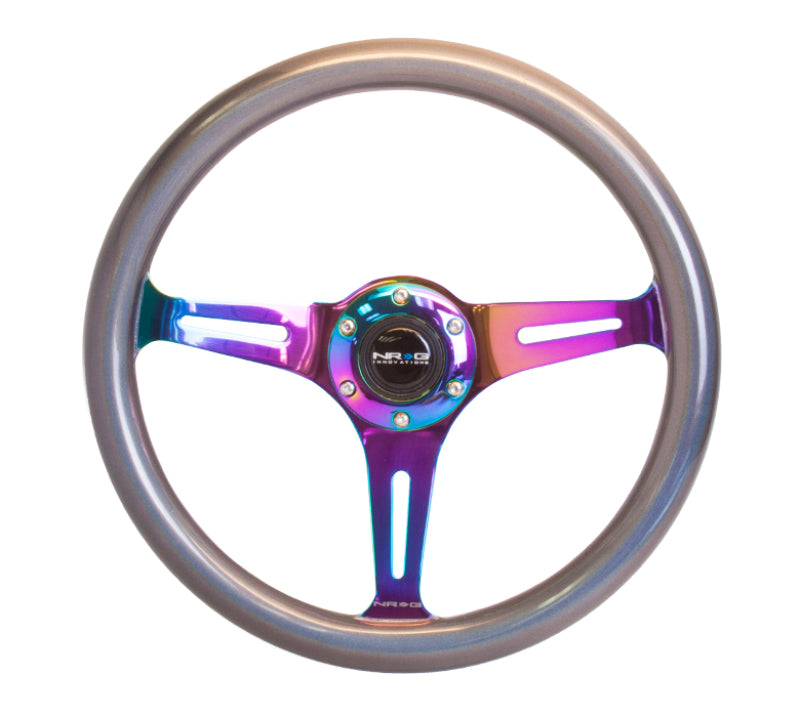 NRG Classic Wood Grain Steering Wheel (350mm) Chameleon/Pearlescent Paint Grip w/Neochrome 3-Spoke-thumbmail-2