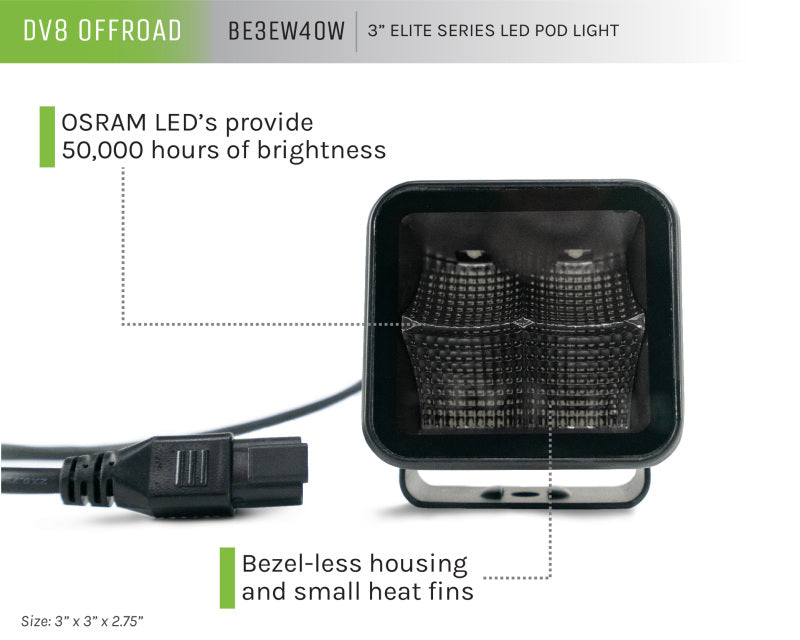 DV8 Offroad 3in Cube LED Light 40W Pod Light 5W LED-thumbmail-25