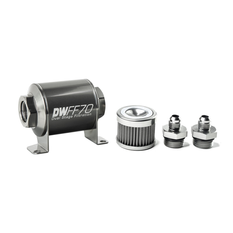 DeatschWerks Stainless Steel 6AN 40 Micron Universal Inline Fuel Filter Housing Kit (70mm)-thumbmail-1