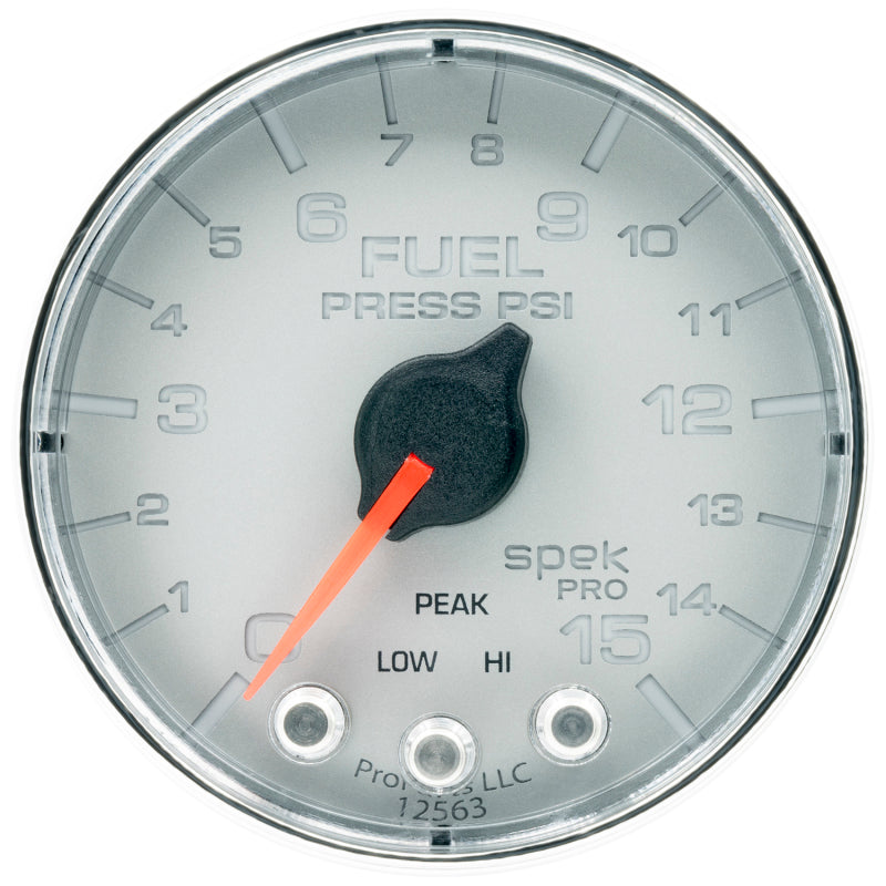 Autometer Spek-Pro Gauge Fuel Press 2 1/16in 15psi Stepper Motor W/Peak & Warn Slvr/Chrm-thumbmail-2