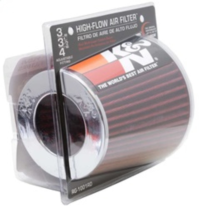 K&N Universal Air Filter Chrome Round Tapered Red - 4in Flange ID x 1.125in Flange Length x 5.5in H-thumbmail-20