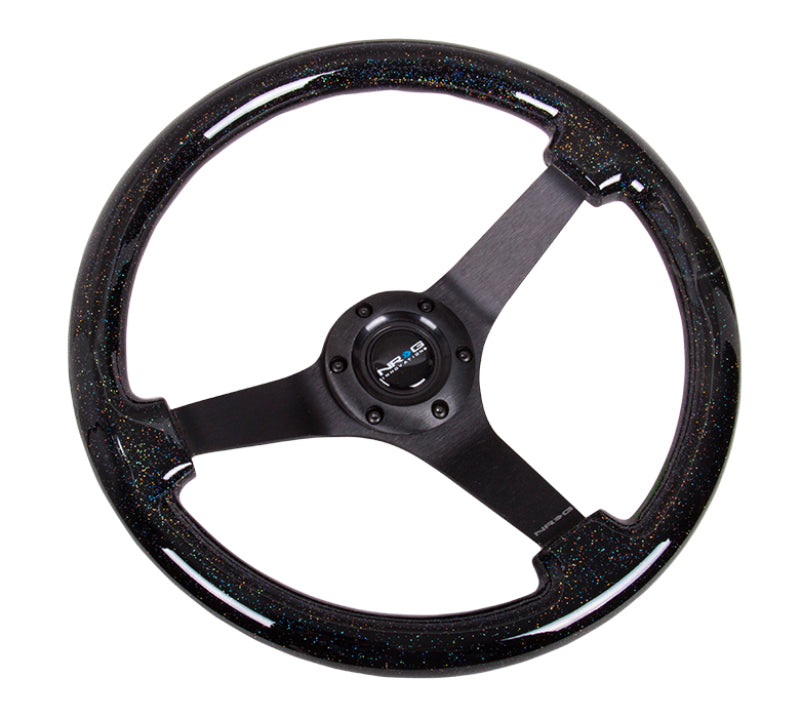 NRG Reinforced Steering Wheel (350mm / 3in Deep) Classic Blk Sparkle Wood Grain w/Blk 3-Spoke Center-thumbmail-3