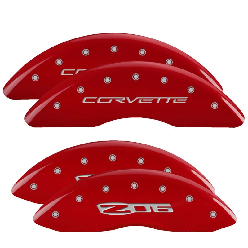 MGP 4 Caliper Covers Engraved Front C6/Corvette Engraved Rear C6/Z06 Red finish silver ch-thumbmail-3