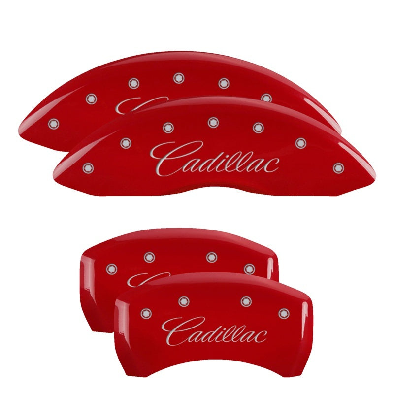 MGP 4 Caliper Covers Engraved Front & Rear Cursive/Cadillac Red finish silver ch-thumbmail-2