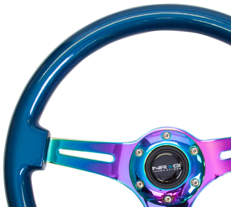 NRG Classic Wood Grain Steering Wheel (350mm) Blue Pearl/Flake Paint w/Neochrome 3-Spoke Center-thumbmail-2