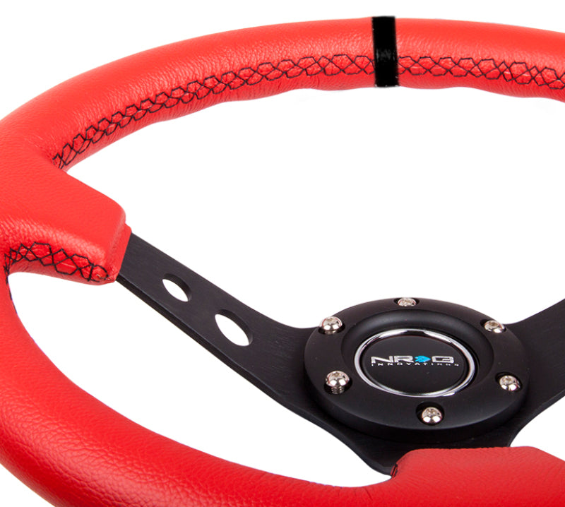 NRG Reinforced Steering Wheel (350mm / 3in. Deep) Red Suede w/Blk Circle Cutout Spokes-thumbmail-4