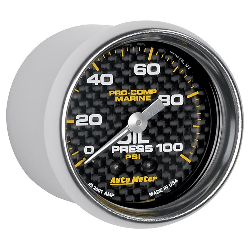 Autometer Marine Carbon Fiber Ultra-Lite 2-1/16in 100PSI Mechanical Oil Pressure Gauge-thumbmail-3