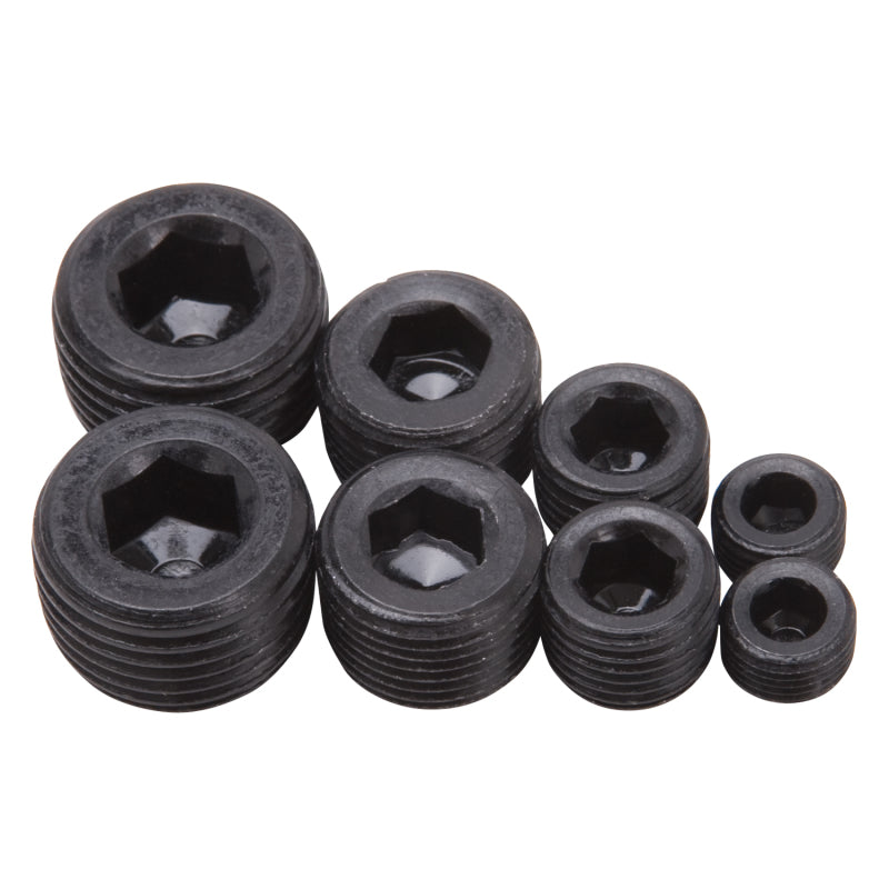 Edelbrock Fittings Pipe Plug Kit Internal Allen Head 1/8In 1/4In 3/8In 1/2In NPT Set of 8 Black-thumbmail-2