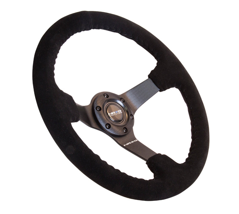 NRG Reinforced Steering Wheel (350mm / 3in. Deep) Blk Suede w/Blk BBall Stitch (Odi Bakchis Edition)-thumbmail-5