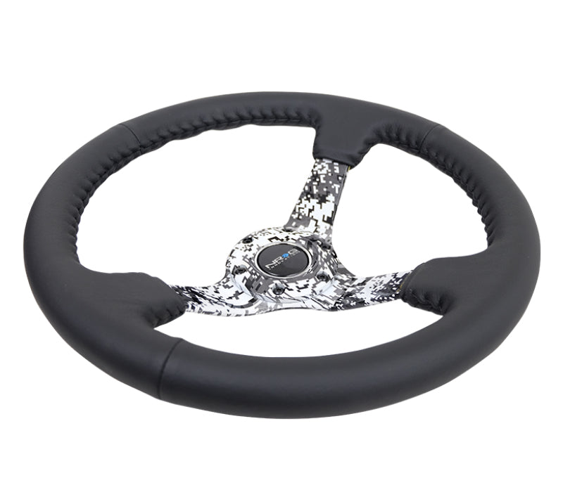 NRG Reinforced Steering Wheel (350mm / 3in. Deep) Blk Leather w/Hydrodipped Digi-Camo Spokes-thumbmail-3