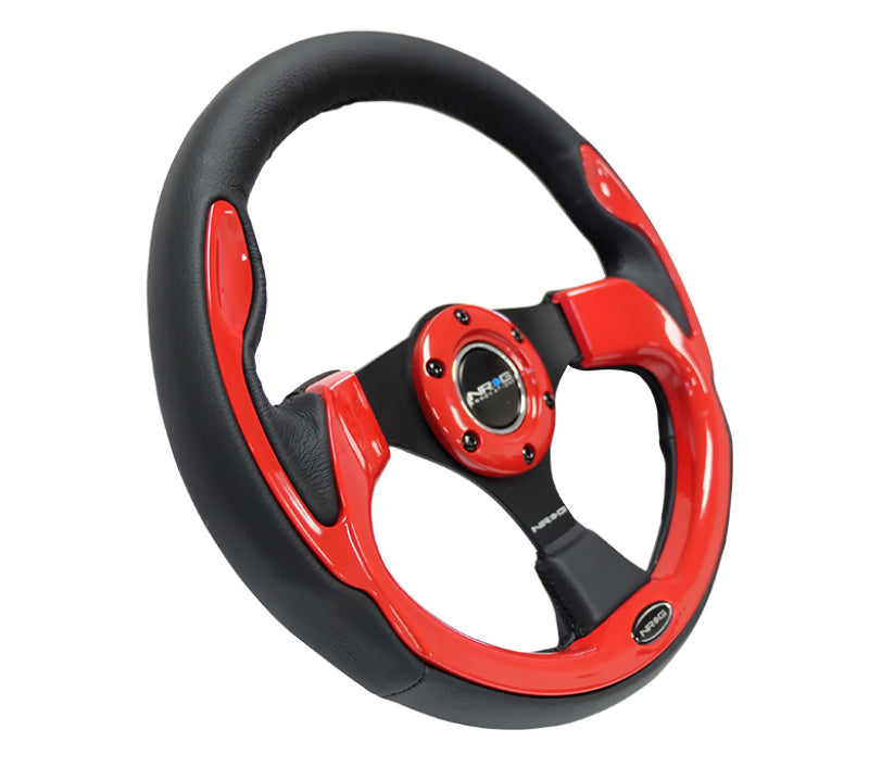 NRG Reinforced Steering Wheel (320mm) Blk w/Red Trim & 5mm 3-Spoke-thumbmail-8