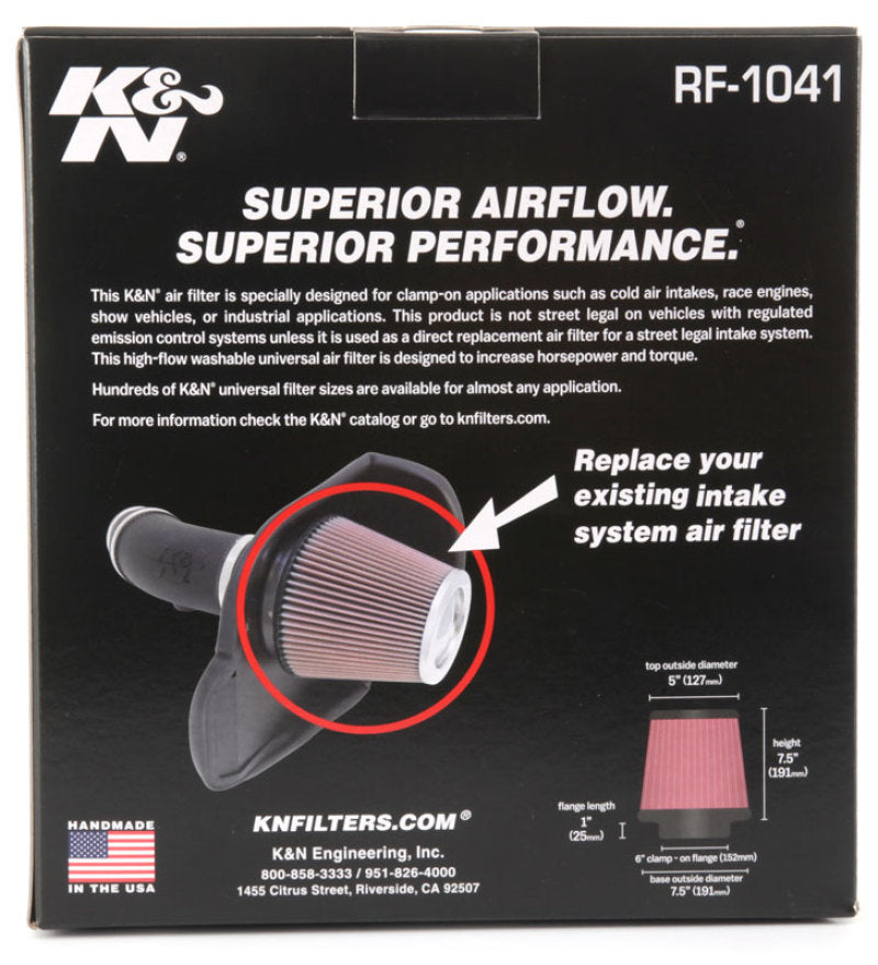 K&N Round Tapered Universal Air Filter 6 inch Flange 7 1/2 inch Base 5 inch Top 7 1/2 inch Height-thumbmail-30