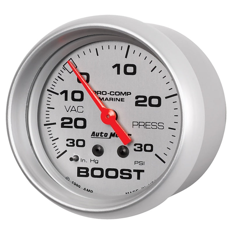 AutoMeter Marine Vac/Boost Gauge 2 5/8in  30INHG 30PSI Mechanical- Silver-thumbmail-3