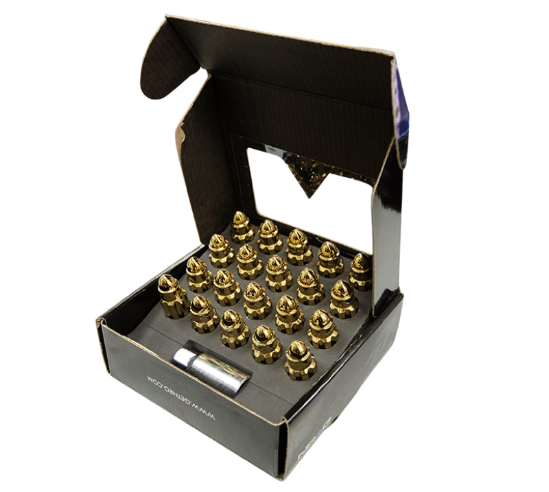 NRG 500 Series M12 X 1.5 Bullet Shape Steel Lug Nut Set - 21 Pc w/Lock Key - Chrome Gold-thumbmail-10
