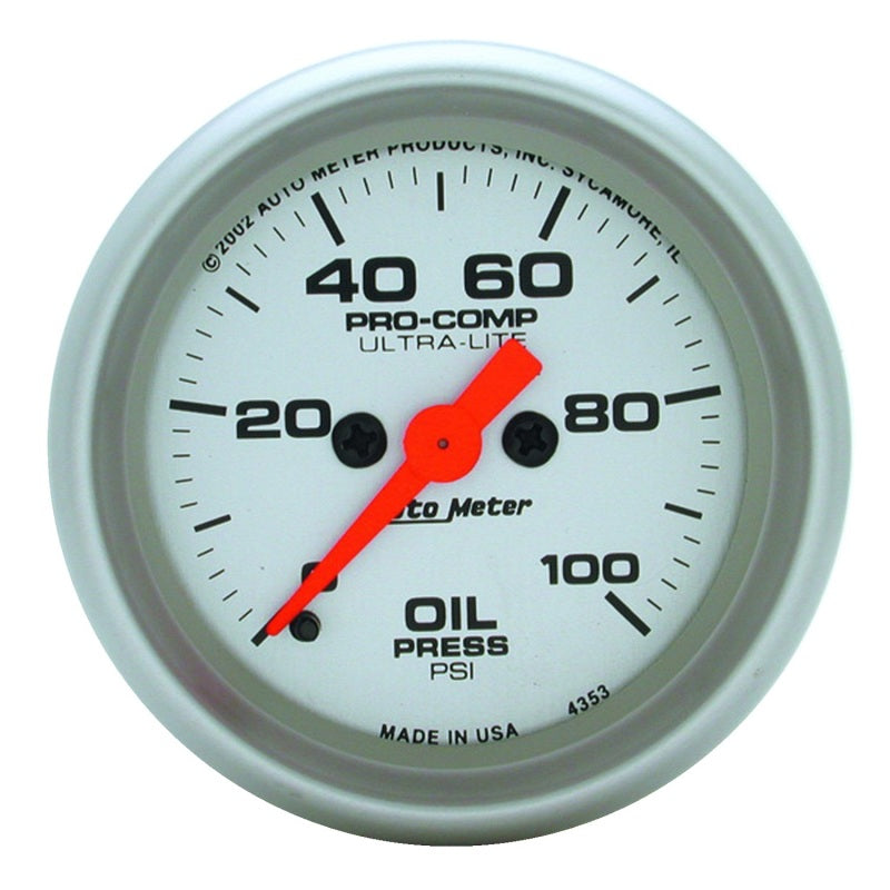 Autometer Ultra-Lite 52mm 0-100 PSI Full Sweep Electronic Oil Pressure Gauge-thumbmail-1