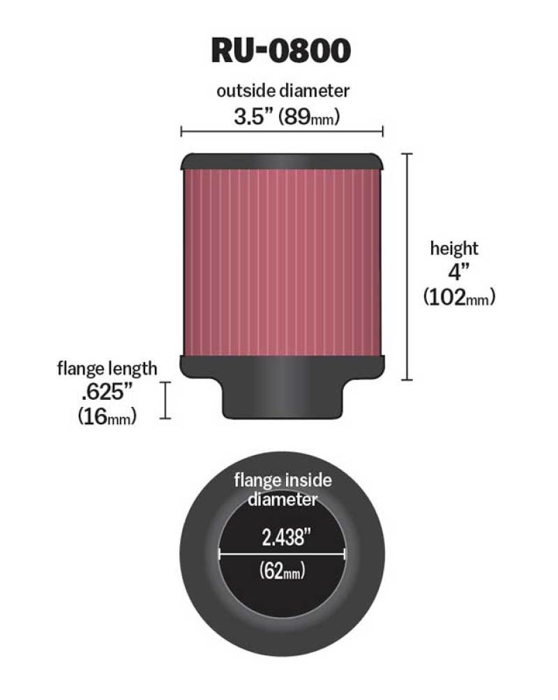 K&N Universal Air Filter - 2-7/16in Flange x 3-1/2in OD x 4in Height-thumbmail-5