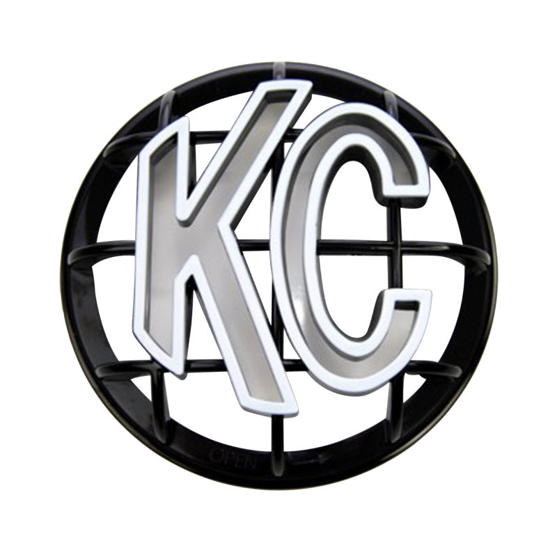 KC HiLiTES 5in. Round ABS Stone Guard for Apollo Lights (Single) - Black w/White KC Logo-thumbmail-1
