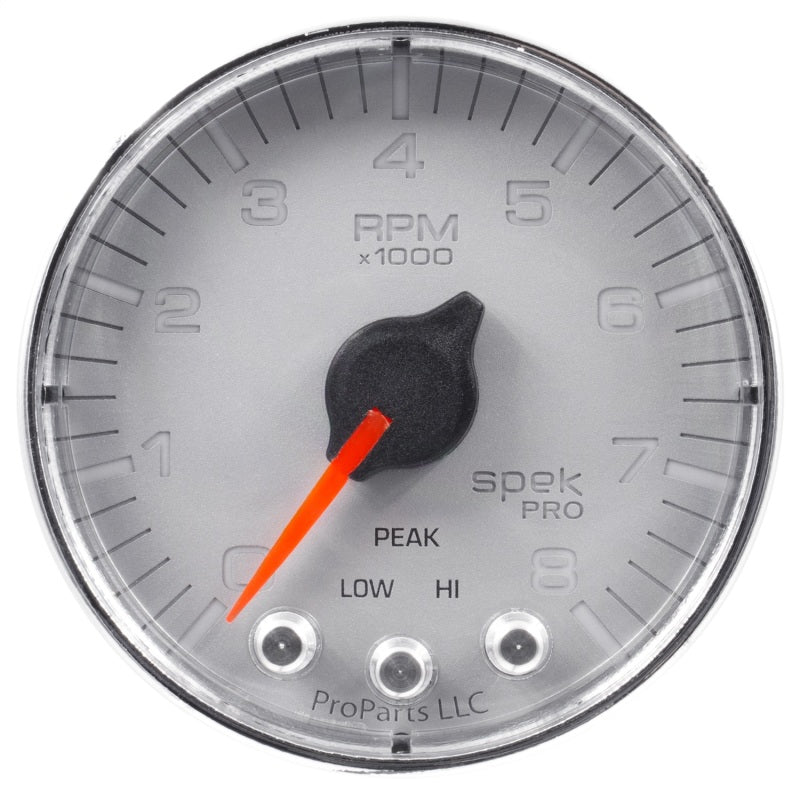 Autometer Spek-Pro Gauge Tach 2 1/16in 8K Rpm W/ Shift Light & Peak Mem Slvr/Chrm-thumbmail-2