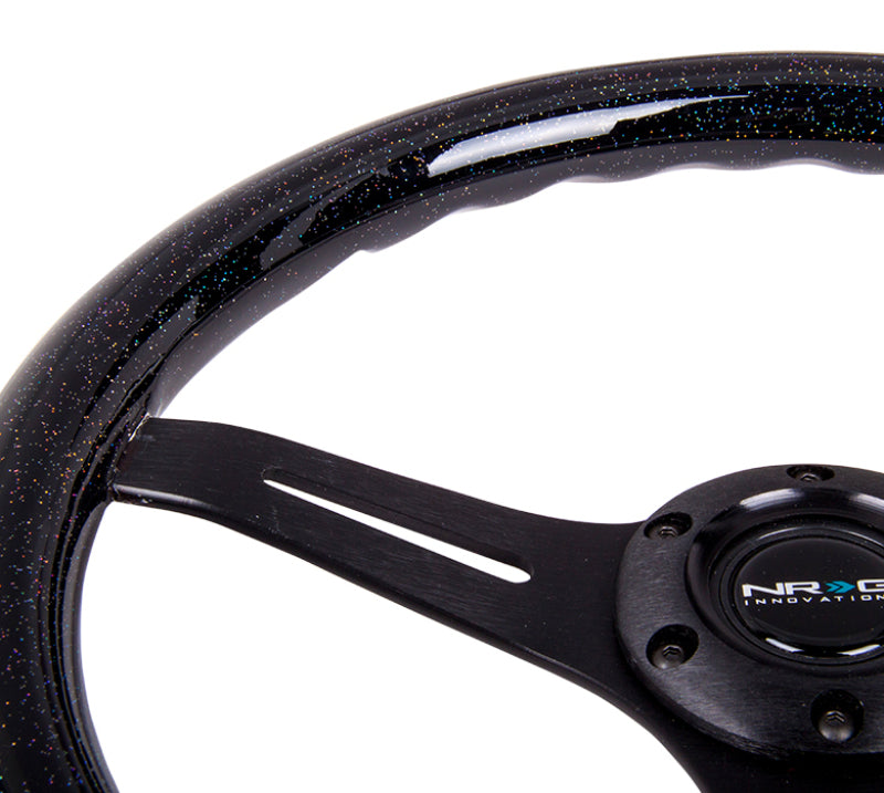 NRG Classic Wood Grain Steering Wheel (350mm) Black Sparkled Grip w/Black 3-Spoke Center-thumbmail-3