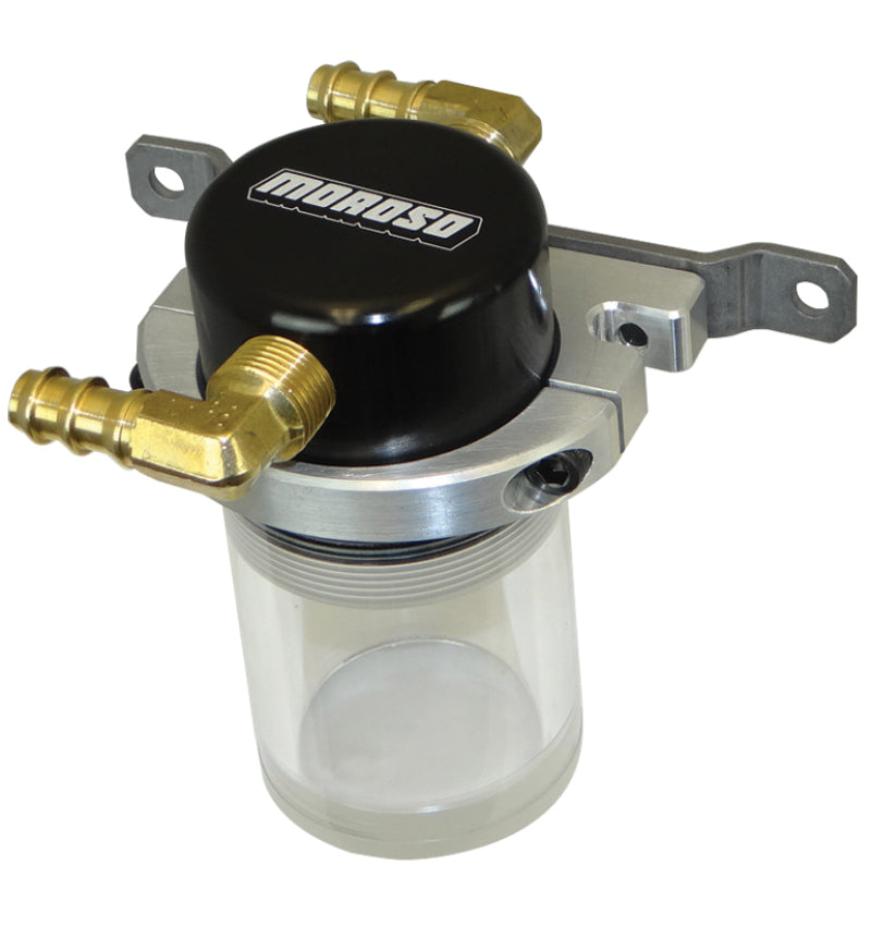 Moroso Universal Air/Oil Separator Catch Can - Small Body w/o Drain - Billet Alum - Blk/Clear Bottom-thumbmail-1
