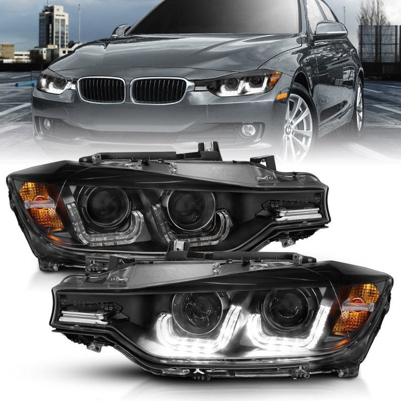 ANZO 2012-2015 BMW 3 Series Projector Headlights w/ U-Bar Black-thumbmail-3