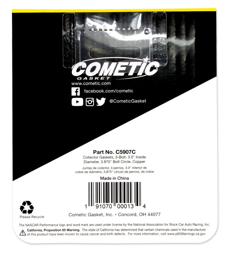 Cometic 3.0in Copper Header Collector - .043in DIA Port/3.875 Bolt Circle-thumbmail-4