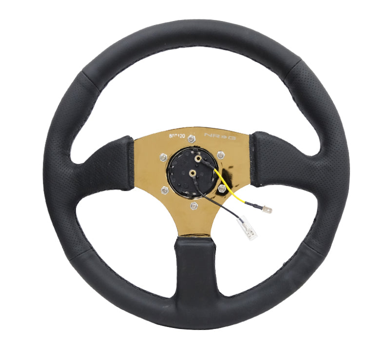 NRG Reinforced Steering Wheel (350mm / 2.5in. Deep) Leather Race Comfort Grip w/4mm Gold Spokes-thumbmail-3