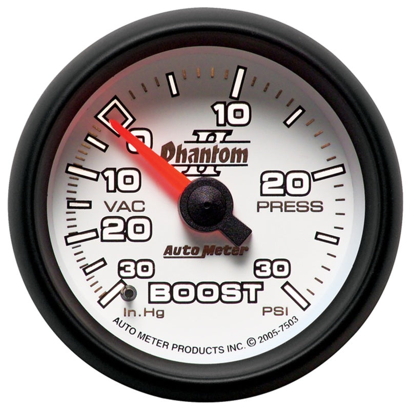 Autometer Phantom II 52.4mm Mechanical Vacuum / Boost Gauge 30 In. HG/30 PSI-thumbmail-2