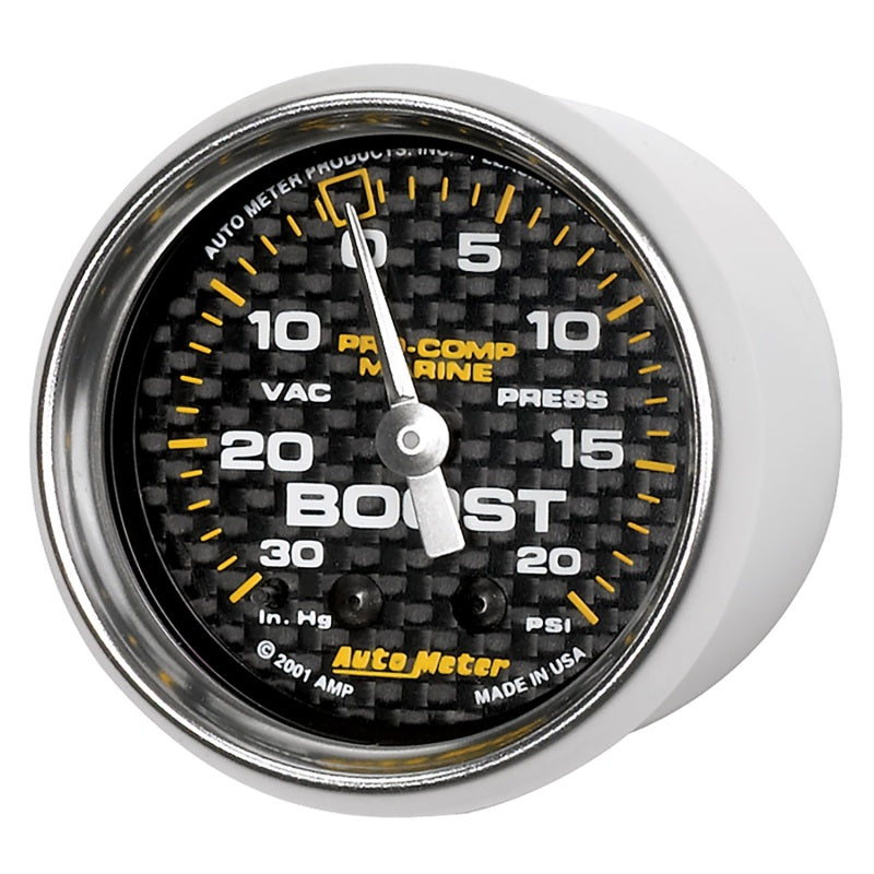 Autometer Marine Carbon Fiber 2-1/16in 30INHG/20PSI Mechanical Vacuum/Boost Gauge-thumbmail-3