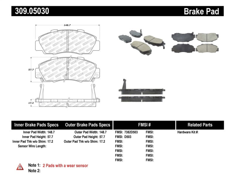 StopTech Performance 97-99 Acura CL/ 97-01 Integra Type R/91-95 Legend/91-05 NSX Front Brake Pads-thumbmail-2