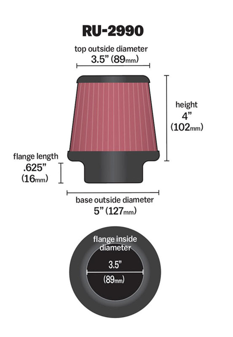 K&N Filter Universal Rubber Filter 3 1/2 inch Flange 5 inch Base 3 1/2 inch Top 4 inch Height-thumbmail-6