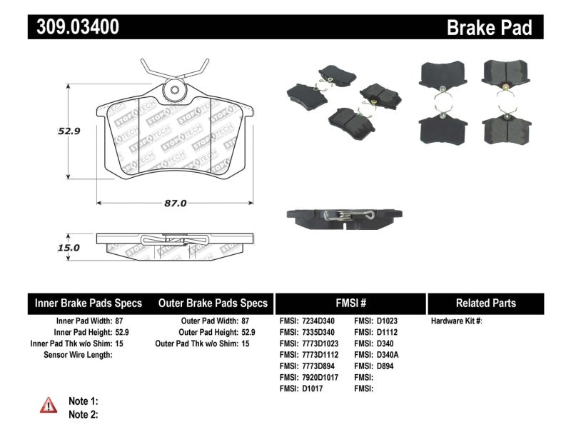 StopTech 02-08 Audi A4 Quattro / 2/99-02 Audi S4 / 93-10 VW Golf GL/GLS Performance Rear Brake Pads-thumbmail-2