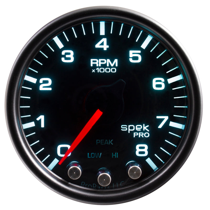Autometer Spek-Pro Gauge Tach 2 1/16in 8K Rpm W/ Shift Light & Peak Mem Blk/Smoke/Blk-thumbmail-1