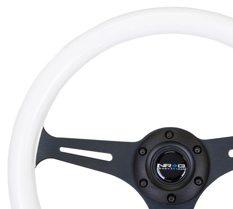 NRG Classic Wood Grain Steering Wheel (350mm) Glow-In-The-Dark Blue Grip w/Black 3-Spoke Center-thumbmail-4