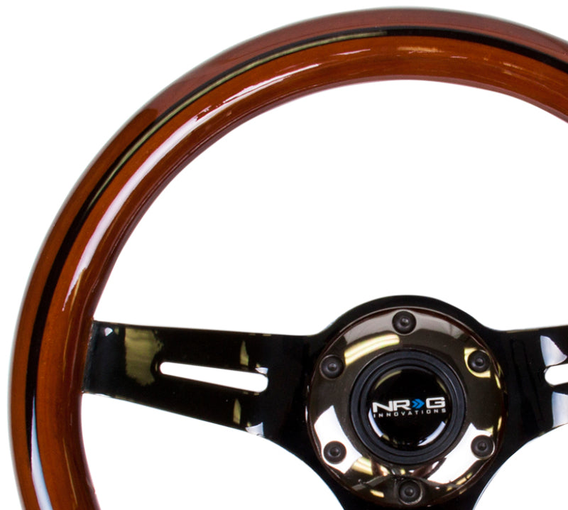 NRG Classic Wood Grain Steering Wheel (310mm) Dark Wood & Black Line Inlay w/Blk Chrome 3-Spoke Ctr.-thumbmail-4
