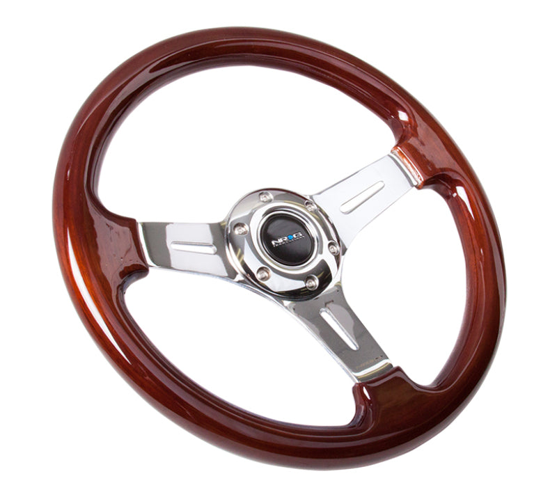 NRG Classic Wood Grain Steering Wheel (330mm) Wood Grain w/Chrome 3-Spoke Center-thumbmail-2