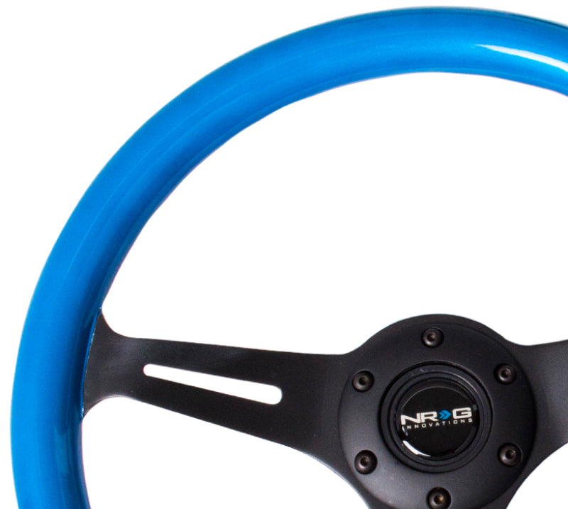 NRG Classic Wood Grain Steering Wheel (350mm) Blue Pearl/Flake Paint w/Black 3-Spoke Center-thumbmail-2