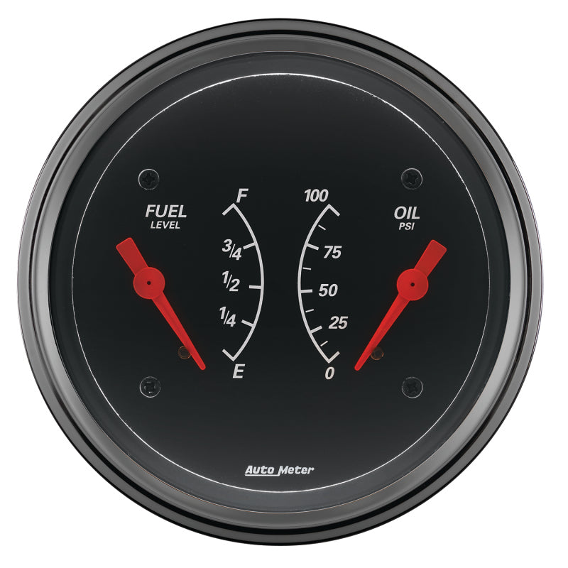AutoMeter Gauge Dual Fuel & Oilp 3-3/8in. 0 Ohm(e) to 90 Ohm(f)& 100PSI Elec Designer Black-thumbmail-2