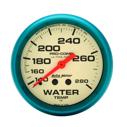 Autometer Ultra-Nite 2-5/8in 140-280 Deg F Mechanical Glow In The Dark Water Temp Gauge