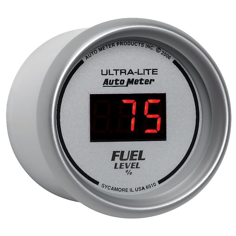 Autometer Ultra-Lite Digital 2-1/16in 0-280 OHM Silver Dial w/ Red LED Programmable Fuel Level Gage-thumbmail-3
