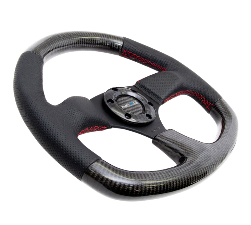 NRG Carbon Fiber Steering Wheel (320mm) Flat Bottom & Leather Trim w/Red Stitching-thumbmail-6