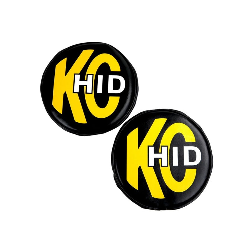 KC HiLiTES 8in. Round Soft Cover HID (Pair) - Black w/Yellow Brushed KC Logo-thumbmail-1