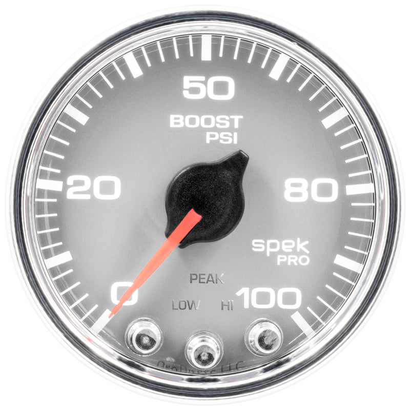 Autometer Spek-Pro Gauge Boost 2 1/16in 100psi Stepper Motor W/Peak & Warn Slvr/Chrm-thumbmail-3