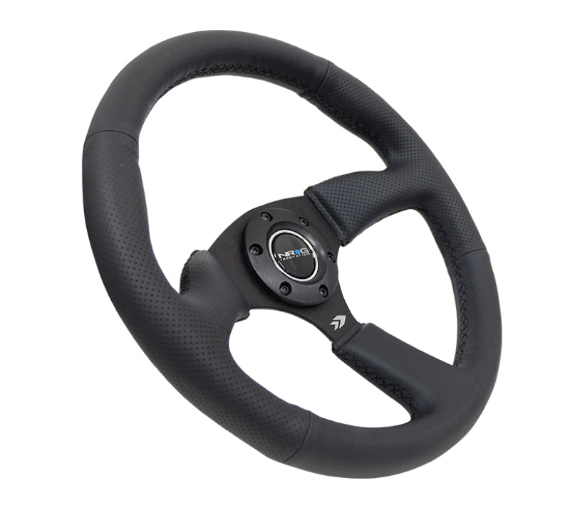 NRG Reinforced Steering Wheel (350mm / 2.5in. Deep) Blk Leather Comfort Grip w/5mm Matte Blk Spokes-thumbmail-4