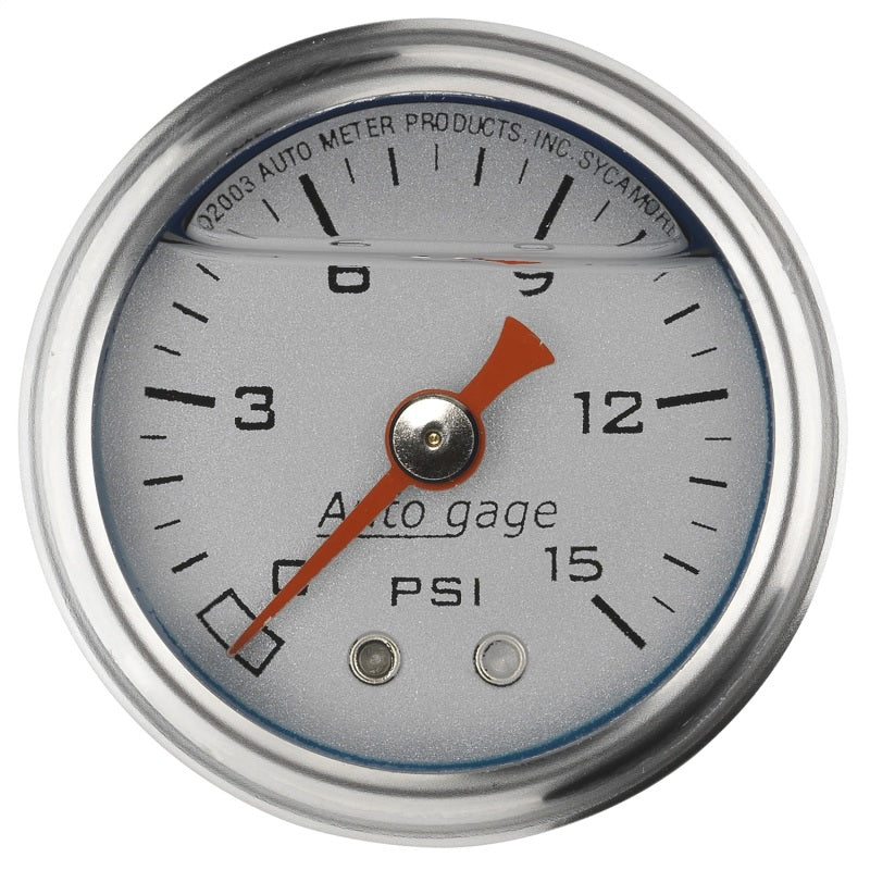 Autometer AutoGage 1.5in Liquid Filled Mechanical 0-15 PSI Fuel Pressure Gauge - Silver-thumbmail-1