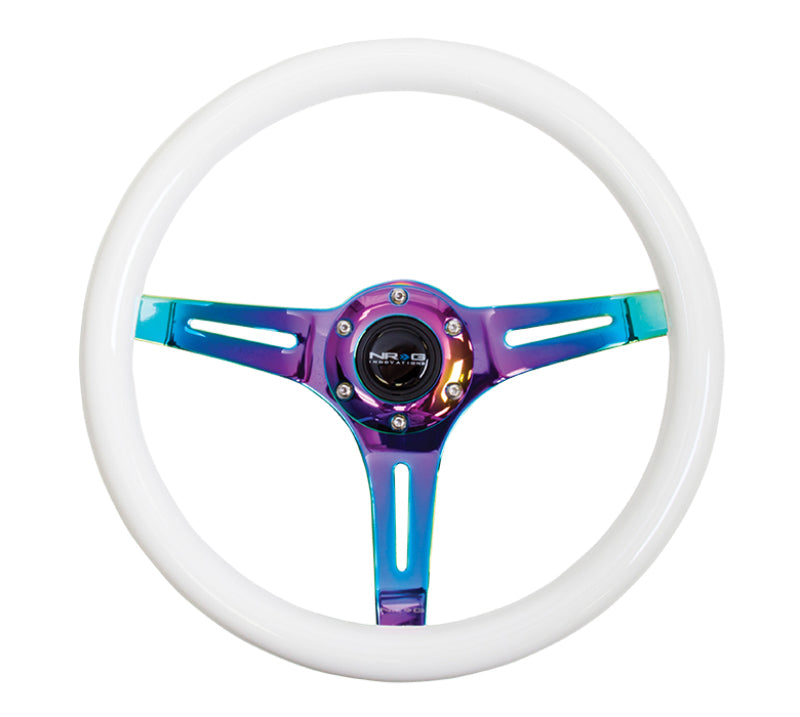 NRG Classic Wood Grain Steering Wheel (350mm) Glow-N-The-Dark Green Grip w/Neochrome 3-Spoke Center-thumbmail-3