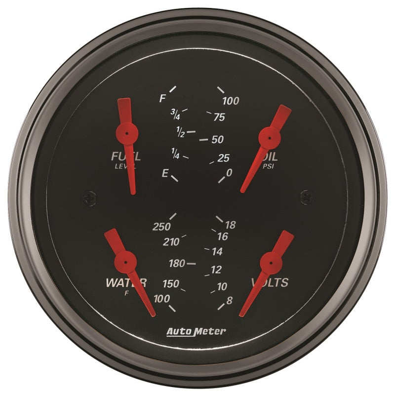 Autometer Designer Black 3.375in Quad Gauge - Fuel Level / Oil Pressure / Water Temp. / Voltmeter-thumbmail-2